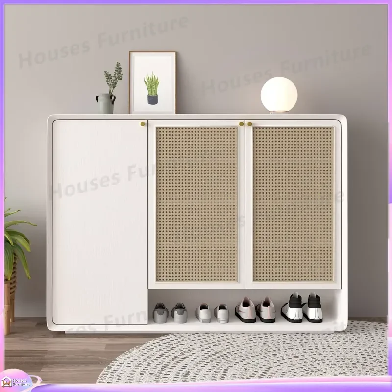Large Capacity Rattan Shoe Cabinet Italian Style Modern Entryway Storage Organizer for Shoes Boots Sandals with Adjustable