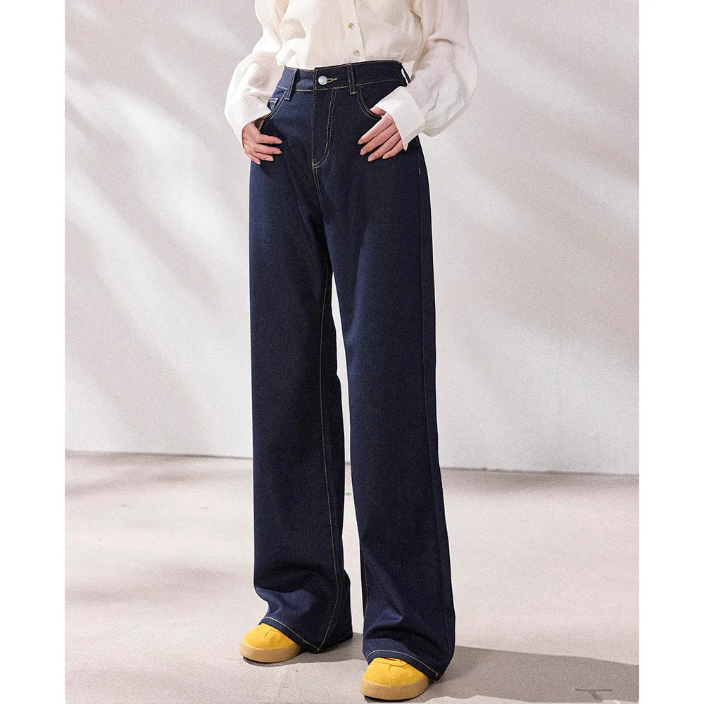 

Широкие джинсы Shengdu с высокой талией, новинка весны, эластичные в четырех направлениях, слегка расклешенные, стройнящие, струящиеся, из денима