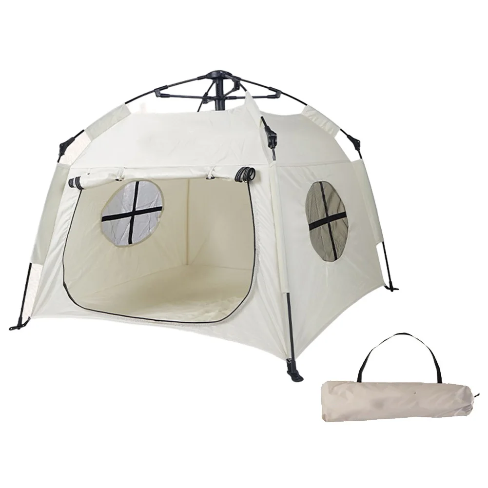 

Backyard Camping Khaki Pet Tent Oxford Cloth Pet Tent For Dogs Automatic Portable Camping Tent Glass Fiber Rod