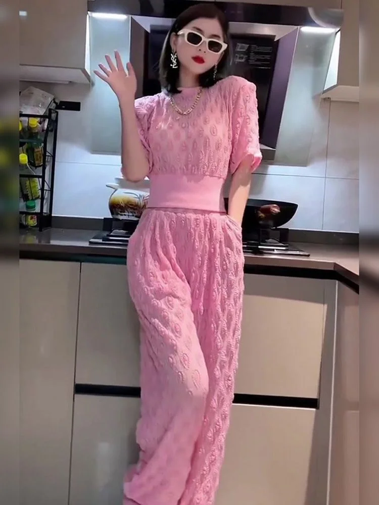 Pink Suit Small Fragrance Casual 2 Piece Set For Women\'s Summer New Charm Goddess Style Reducing Age Advanced Light Luxury Two