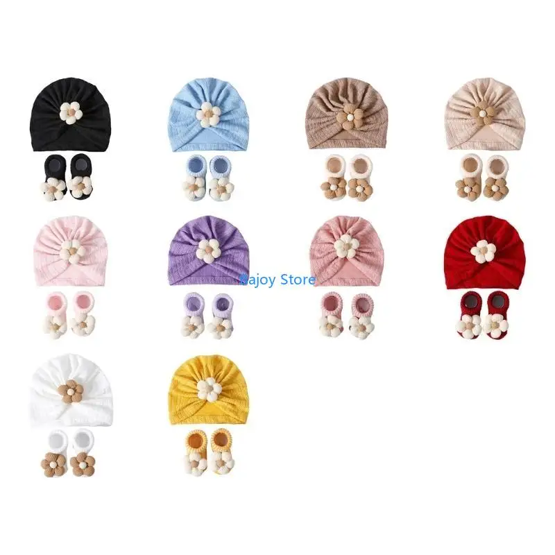 

63HE Baby Hat Sock Set Infant Hat & Sock Set Knitted Baby Hat & Socks Set Comfortable for Photoshoots & festival Gatherings