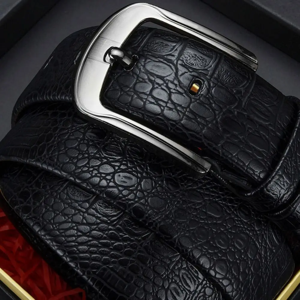 

Man Alligator Pattern PU Leather Belt Luxury Design Casual Alloy Pin Buckle Waistband Versatile Trendy Brand Waist Strap