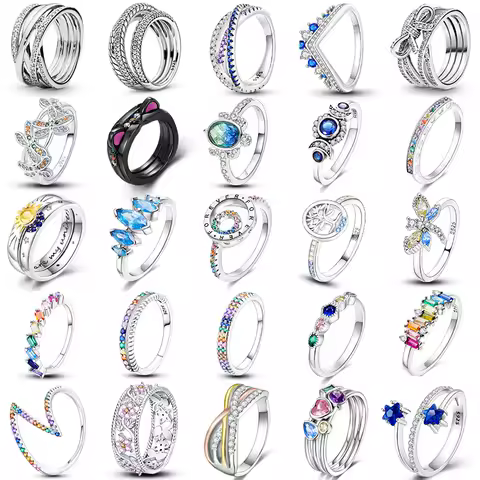 Women Ring 925 Sterling Silver Sparkling Colorful Cubic Zircon Triple Band Ring Fit Women Wedding Engagement Birthday Gift