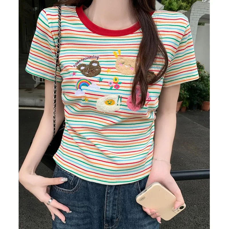 

2025 New Cute Dopamine Striped Printed Casual Quick Drying Clothes