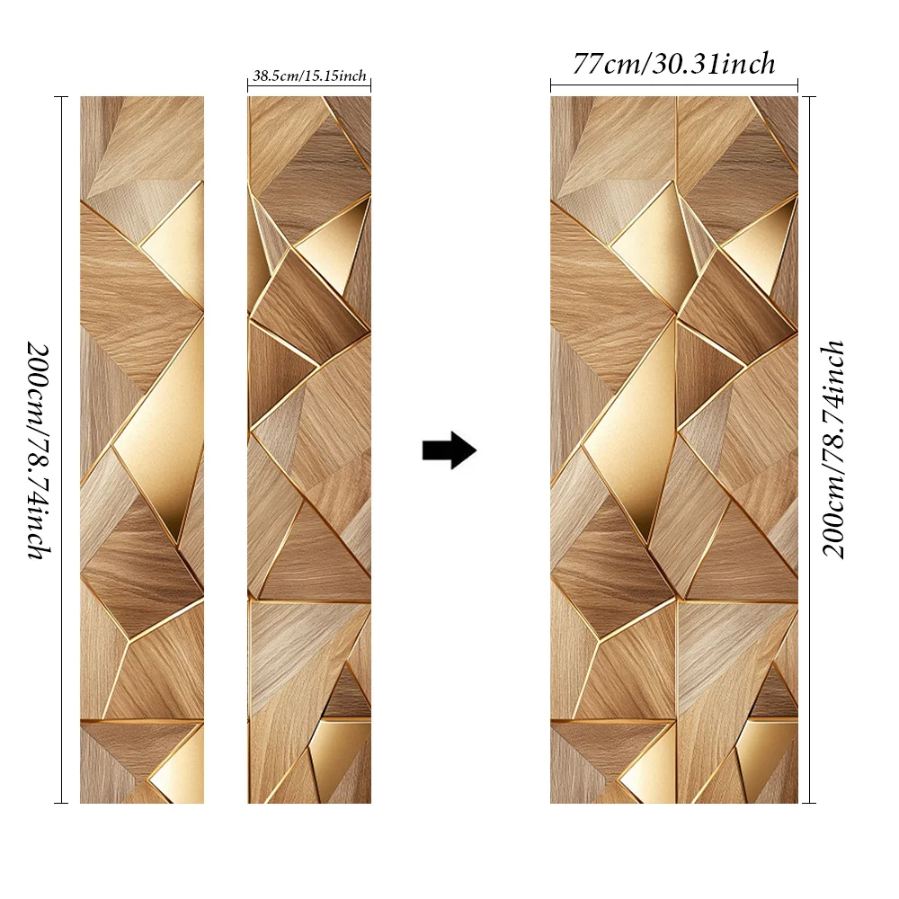 1 pair of modern geometric wood grain door mural stickers - self-adhesive, gold line wall decoration, high-end modern style home