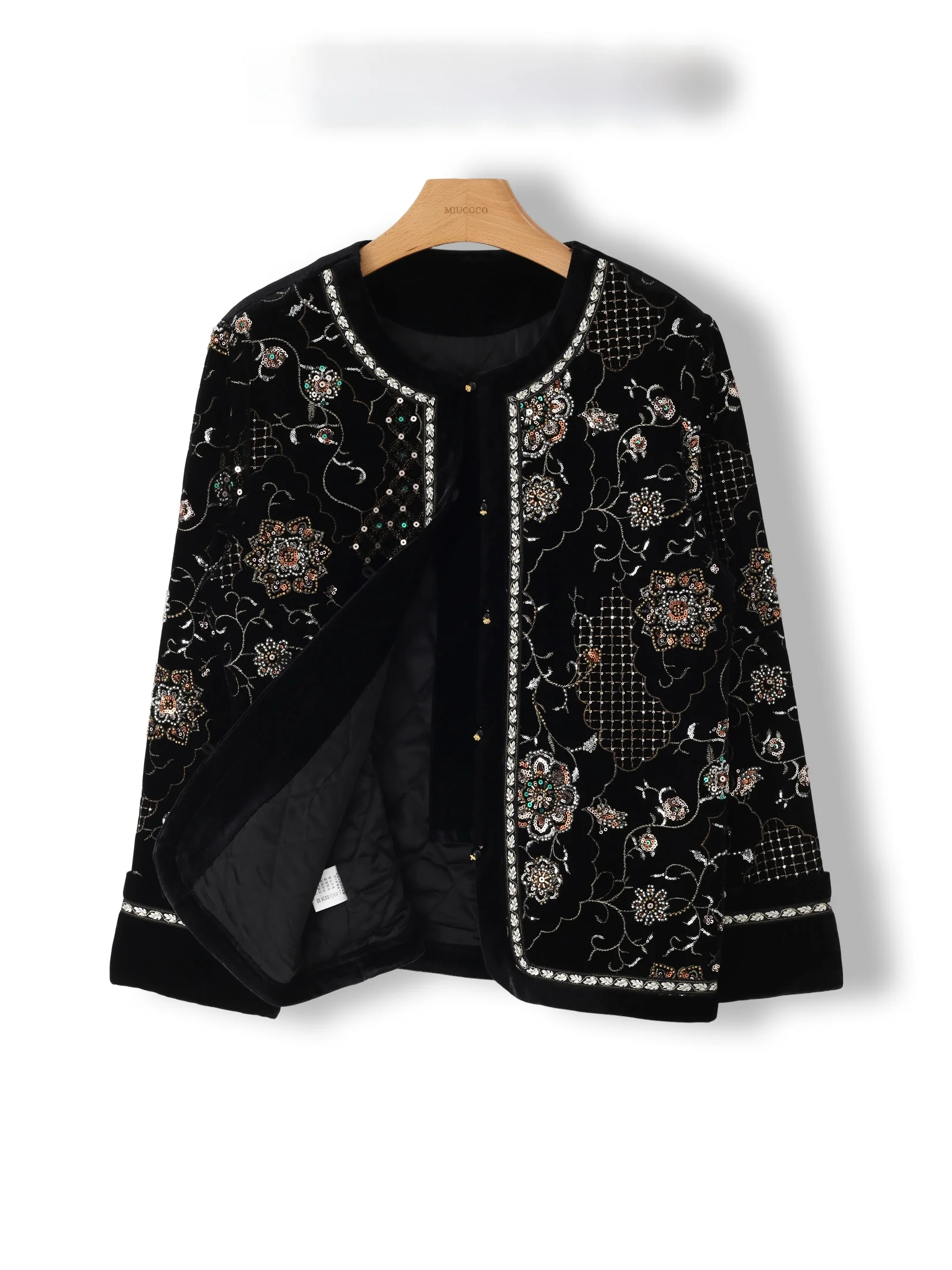 

Retro Velvet Jacket Women's New Chinese Style Embroidered Shiny Sequins Cotton Lined Heavy Embroidery Fashionable Outerwear