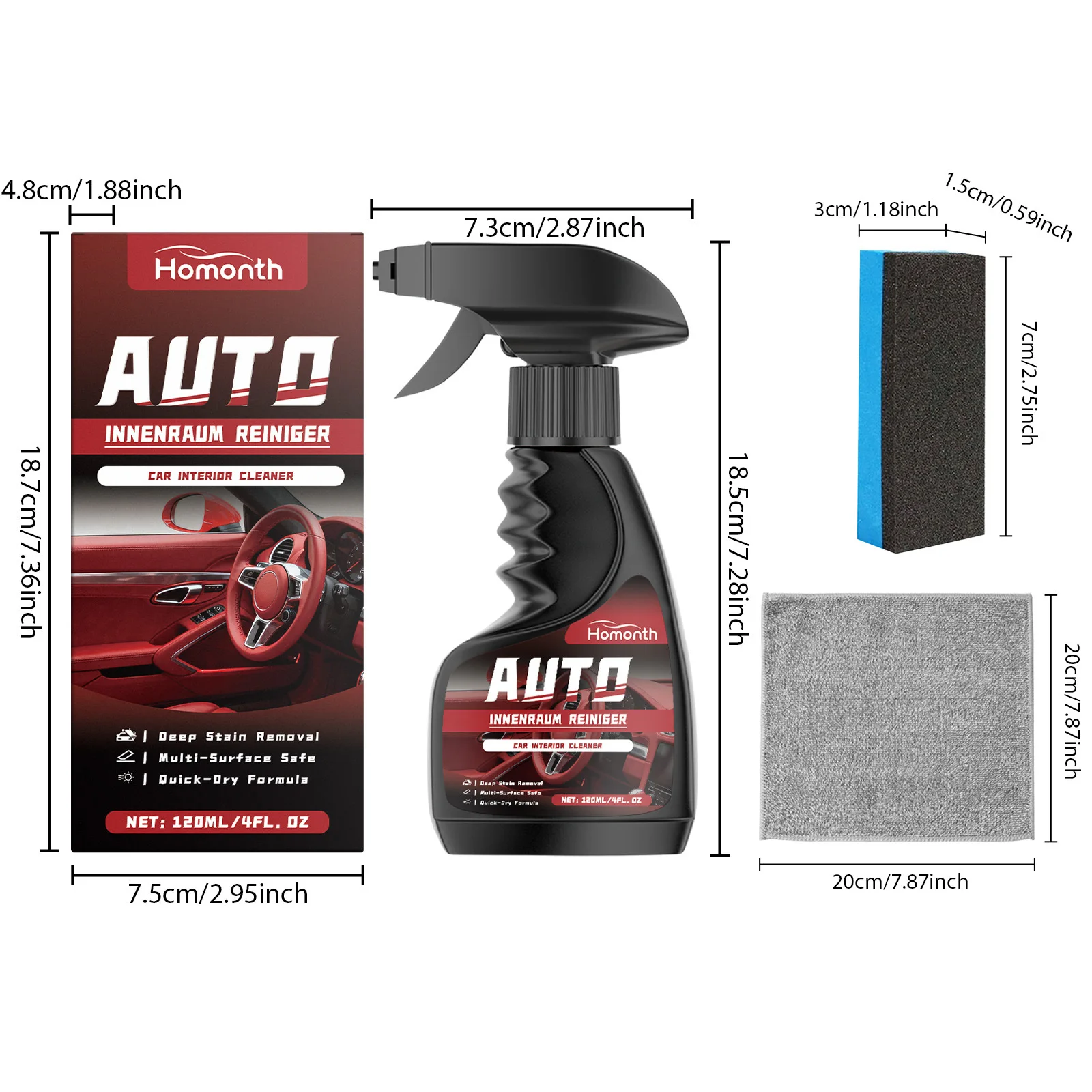 Hot Sale Car Interior Foam Cleaning Kit Cleaner Spray Detail Brush Towel Set Car Seat Dashboard Stain Remover Auto Care Supplies