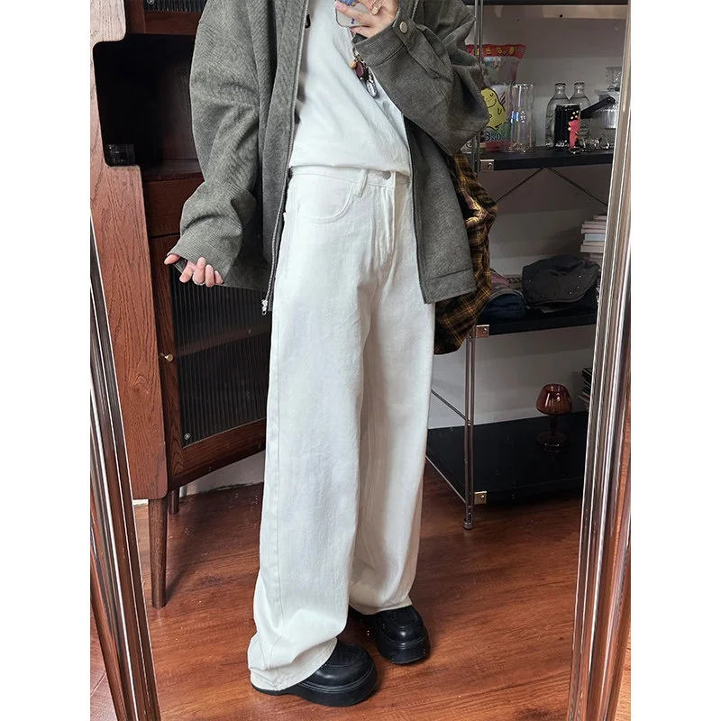 

White Cleanfit Men's Casual Pants Straight Leg Loose Fit American High Street Slimming Micro Flared Trousers Faionable Yout...