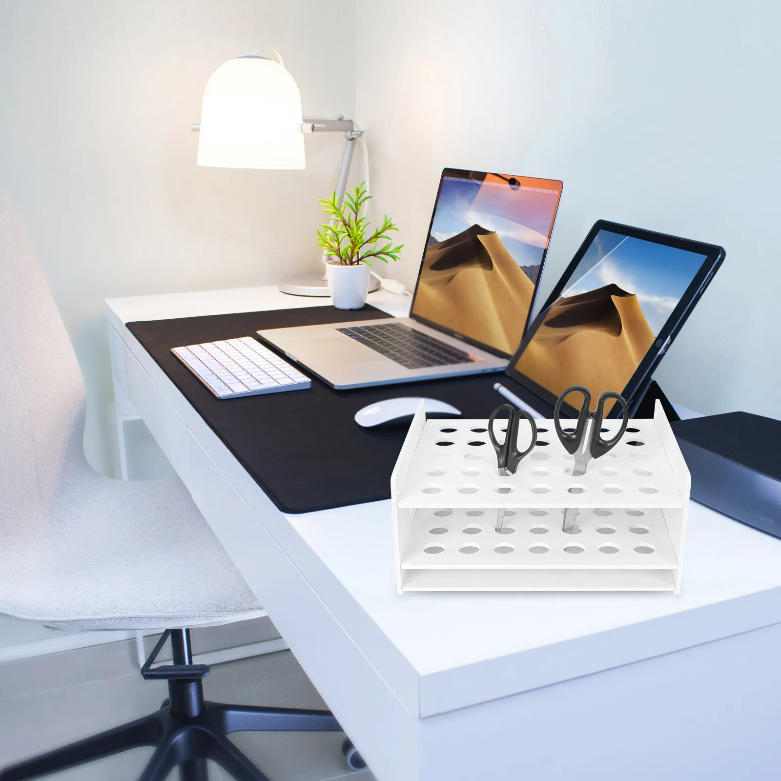Plastic Scissors Holder Rack – Multi-Hole Desktop Organizer for Scissors, Test Tubes & School Supplies