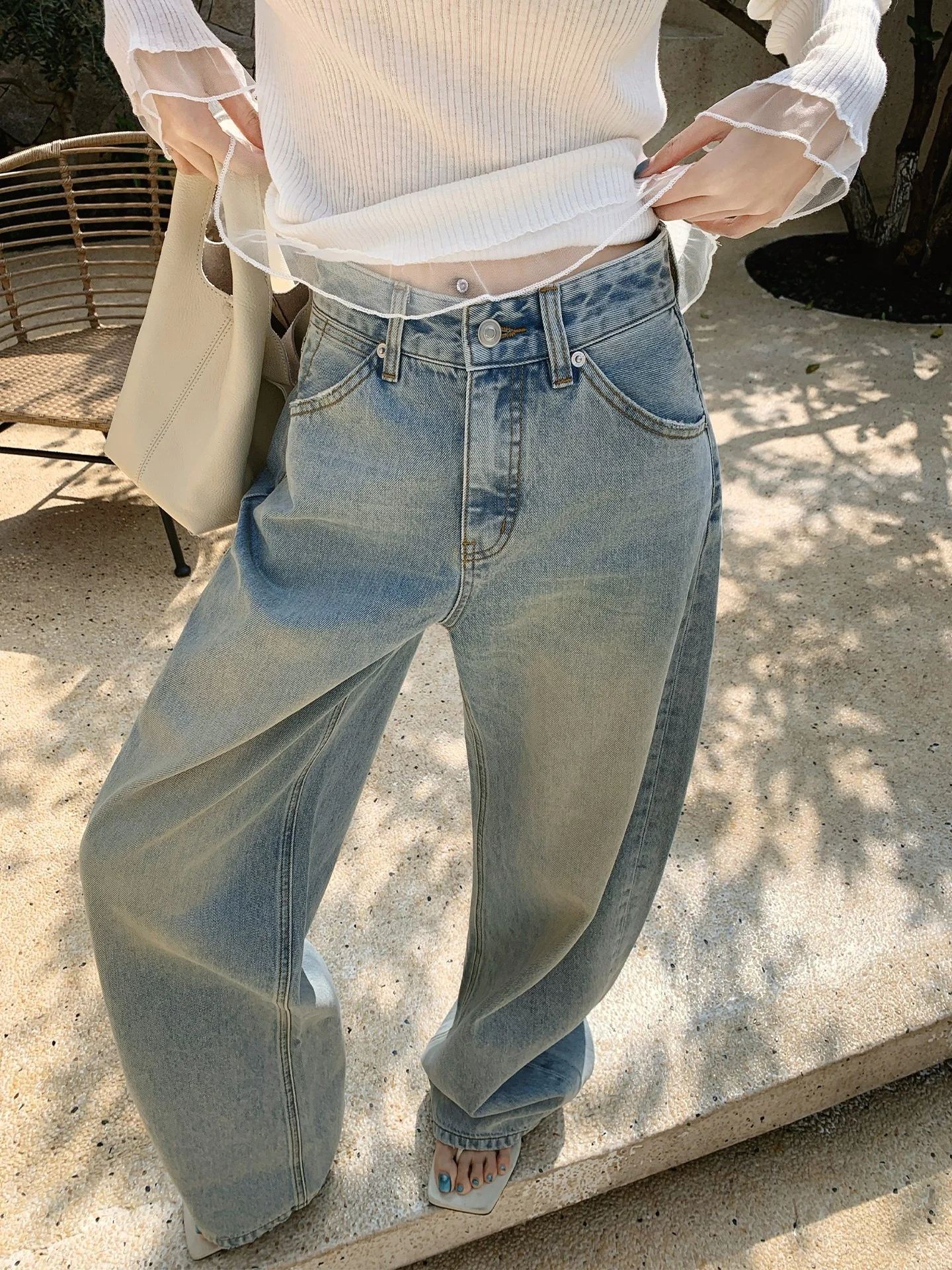 

ALIN Pure Cotton Denim Jeans Women's Slim Straight Leg Pants High Waist Straight Cut Trousers Comfortable Fit Spring Faion