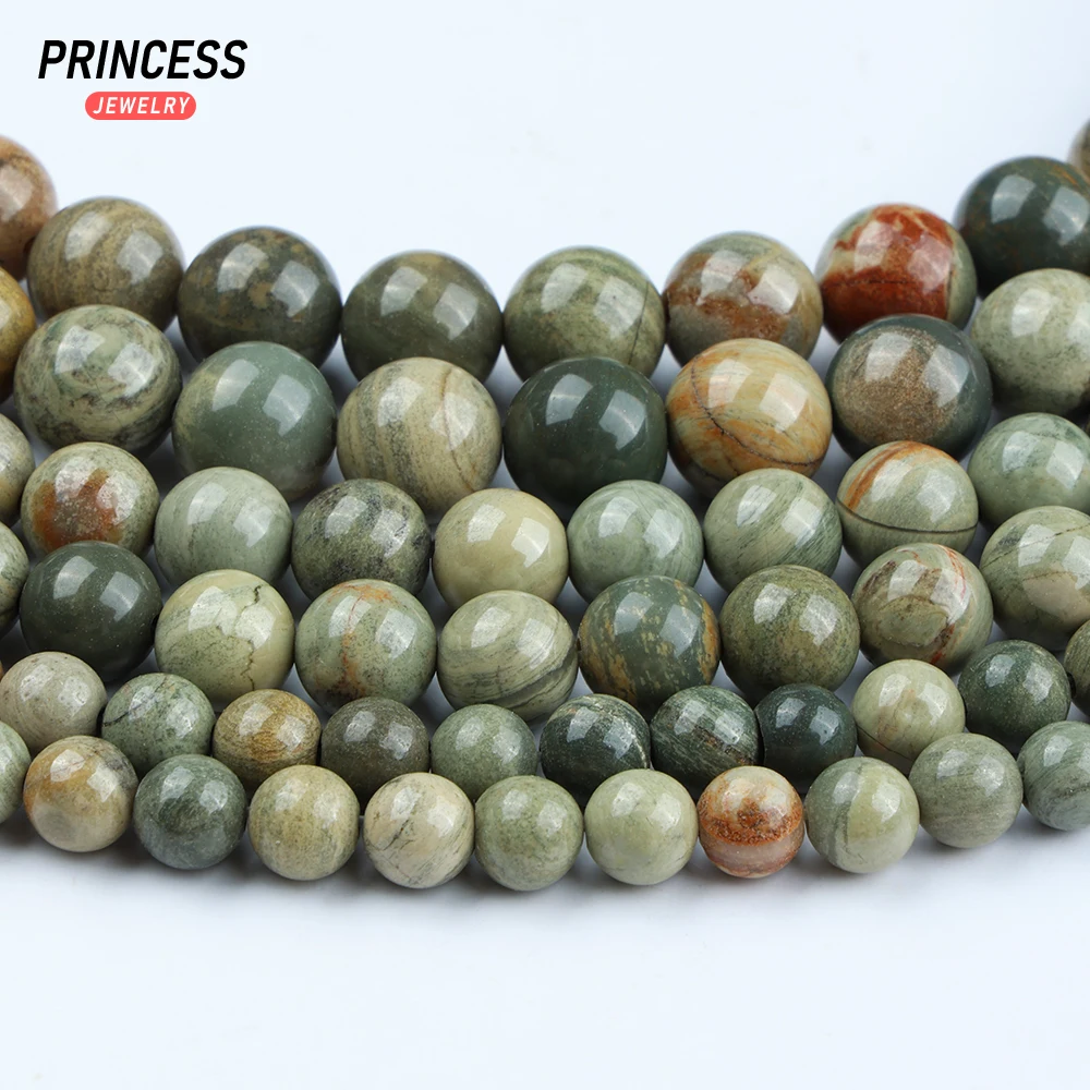 A+ Natural Silver Leaf Stone Jasper 6 8 10mm Loose Beads for Jewelry Making  Bracelet Wholesale Stone Beads DIY Accessories