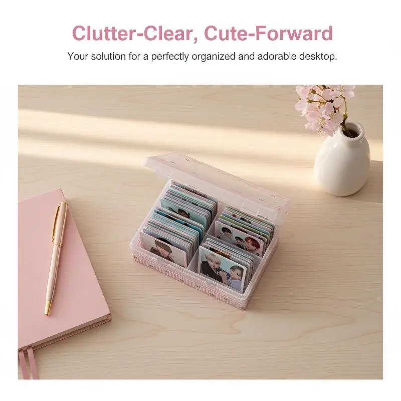 1Pcs Dreamy Cherry Pink Frosted Transparent Storage Box for Cards Film Hairpins Waterproof Organizer for Vanity Bedroom Desktop