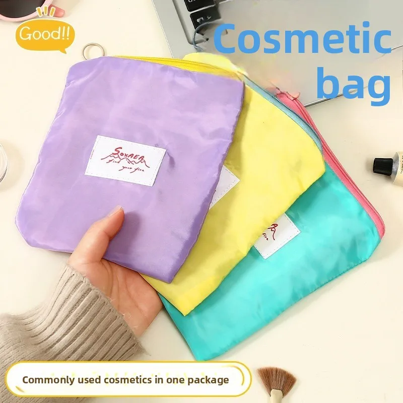Women Portable Macaron Contrast‑Color Cosmetic Pouch, Slim Multi‑Purpose Storage Bag for Lipsticks Cosmetics Data Cables