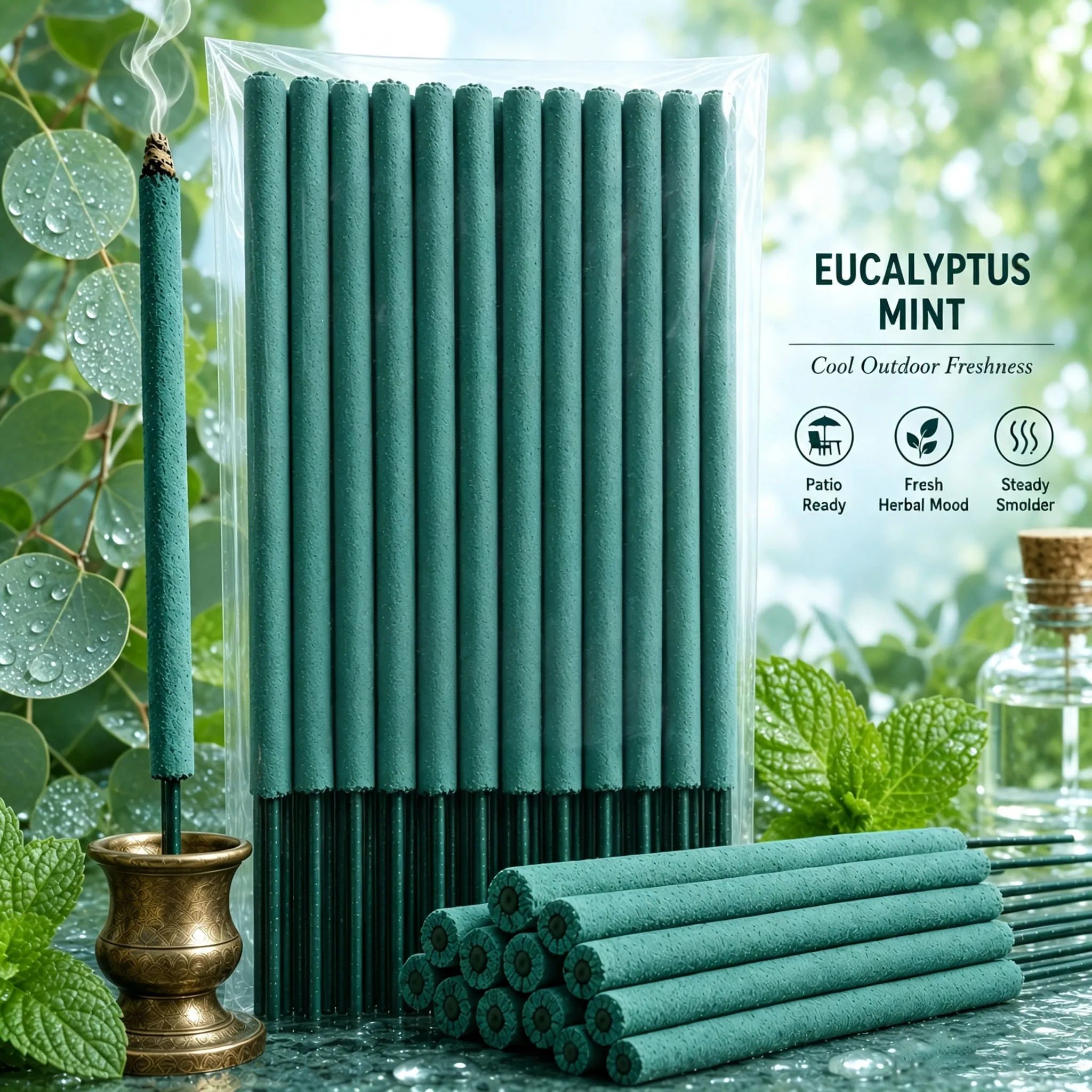 7/14/28 Pieces of Eucalyptus Mint Patio Garden Incense Sticks, 7mm Thick, 27cm Long, with a Cool and Refreshing Herbal Scent, Handmade, Stable and Slow-Burning, Suitable for Porch Decoration, Backyard Relaxation, Camping Nights, and Yoga Practice