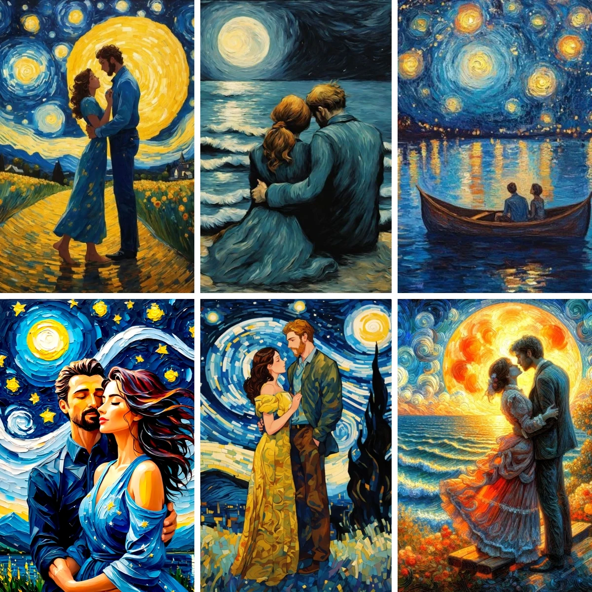 

5D Diamond Painting Kits DIY Romance Couple Walking Starry Night Van Gogh Inspired Wall Art Diamonds Art Rhinestone Crafts