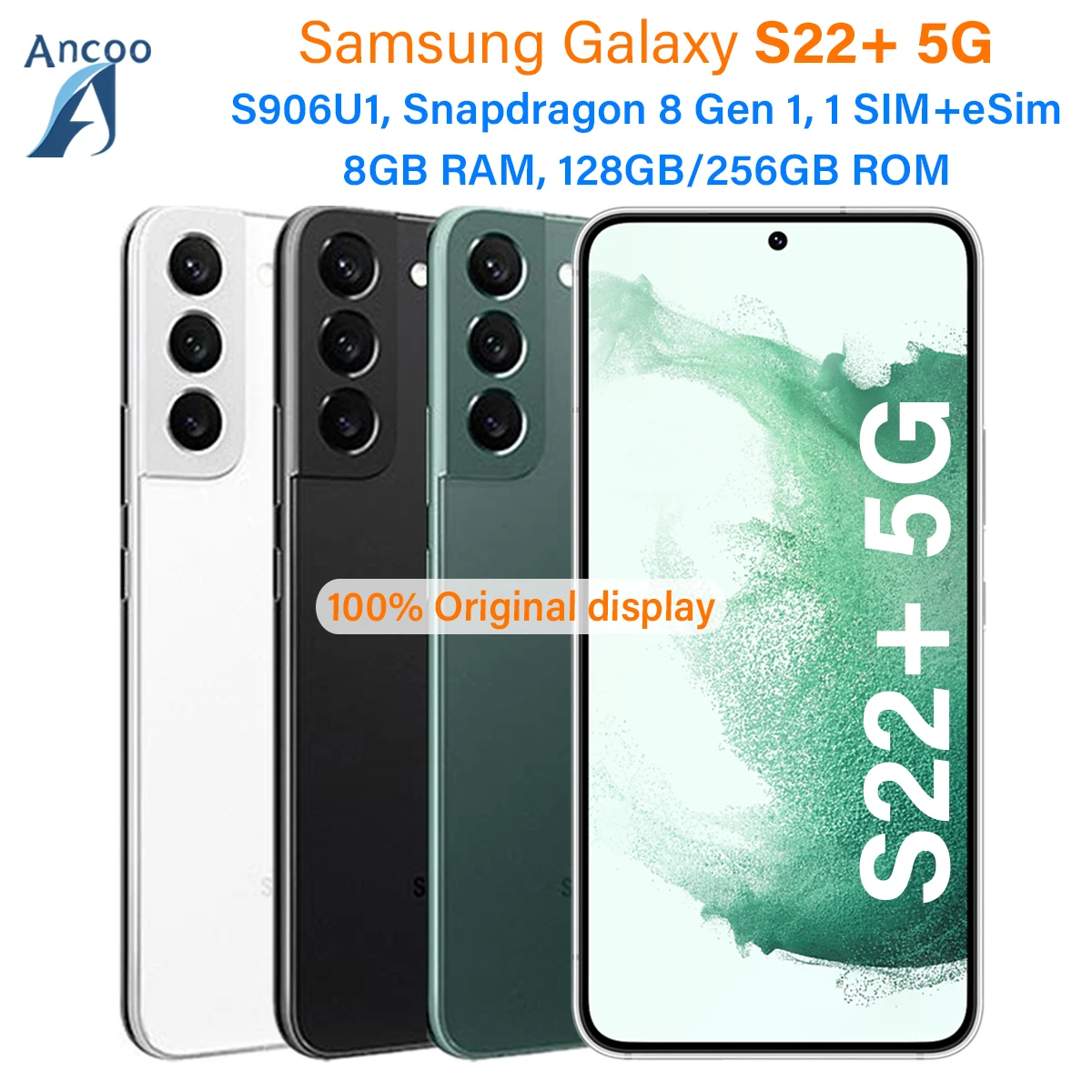 Samsung Galaxy S22+ 5G S906U1 128G/256GB  S22 Plus  Snapdragon 8 Gen 1 Octa Core 6.6 50MP&12MP 8GB RA eSim Original Mobile Phone