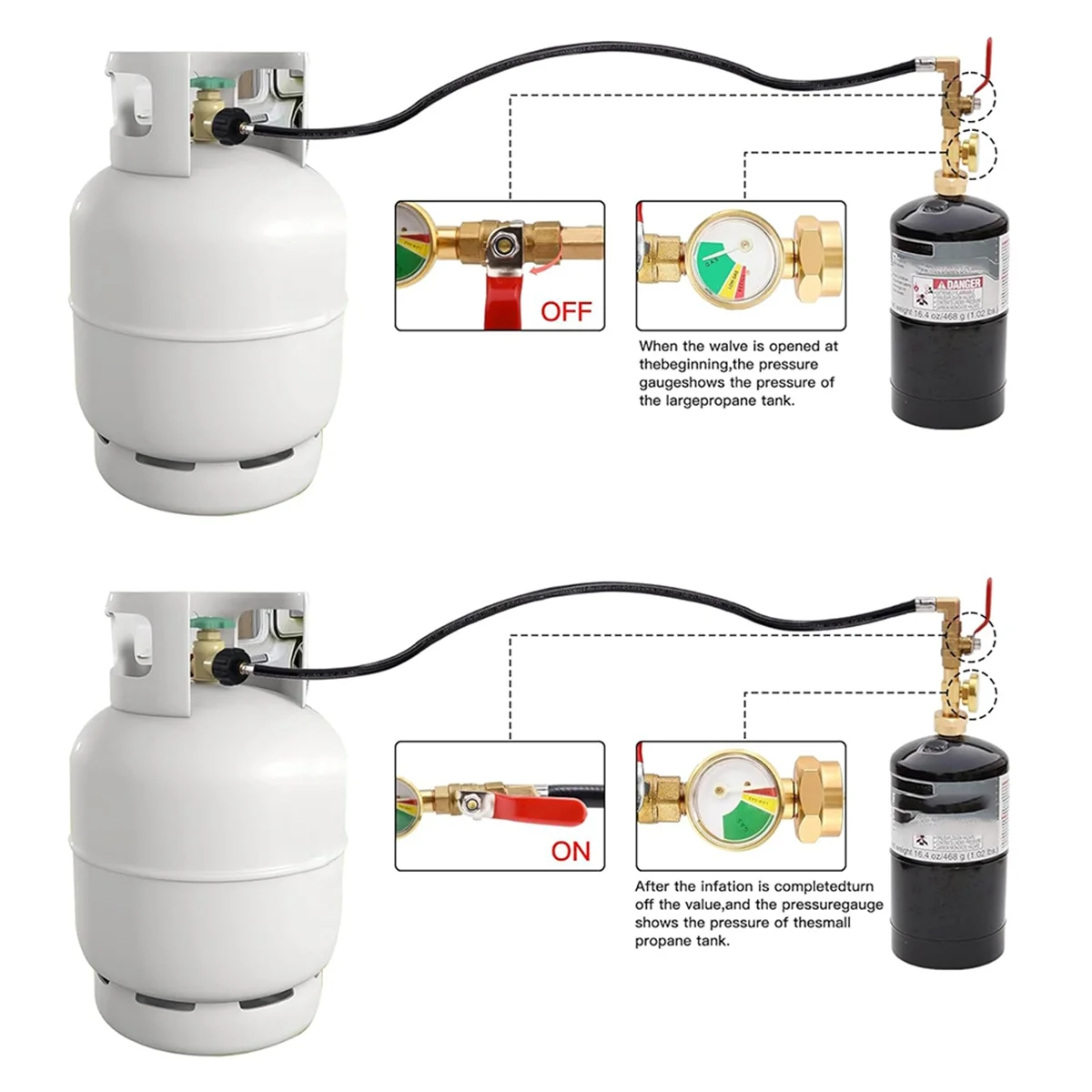 New 36Inch Propane Refill Adapter Hose,High Pressure Camping Grill(QCC/Type1 Inlet) 1LB Propane Gas Tank Adapter Connector