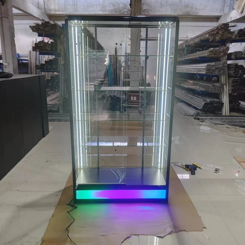 Custom, smoke shop glass showcase with color light retail boutique store display cabinet tobacco shop display furnitur