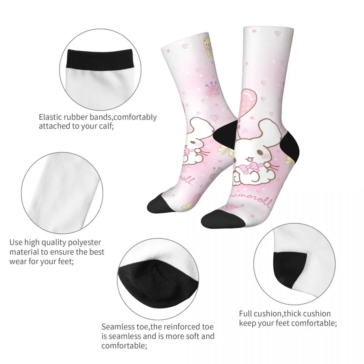 Sanrio Cinnamoroll Cute Cartoon Socks Men Women Funny Happy Socks Novelty Spring Summer Autumn Winter Middle Tube Stockings Gift