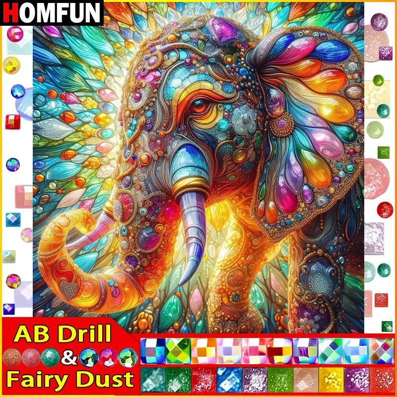 

HOMFUN сказочная пыль AB алмазная живопись "животное слон" 5D DIY Алмазная вышивка полный квадратный/круглый горный хрусталь изображения