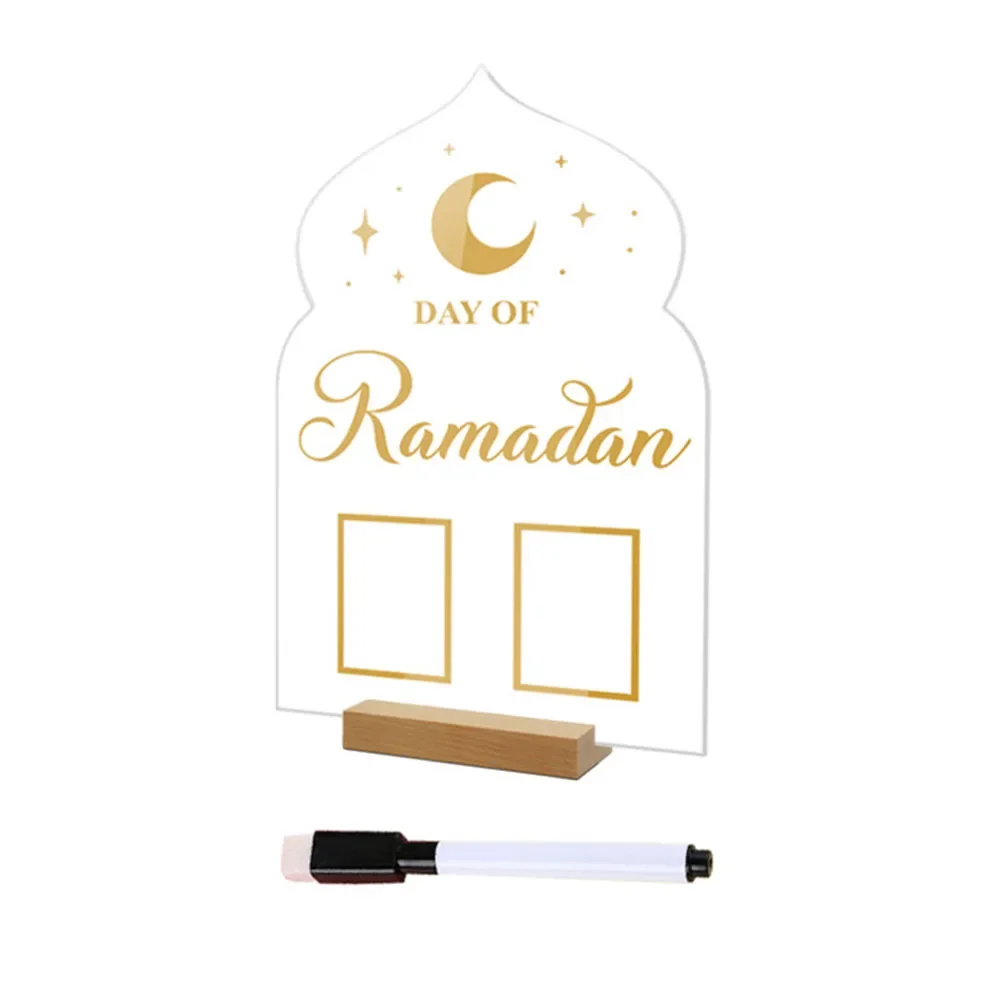 Acrylic Ramadan Countdown Calendar Board Wooden Base Household Table Eid Mubarak Party Festivals Ornament Gifts