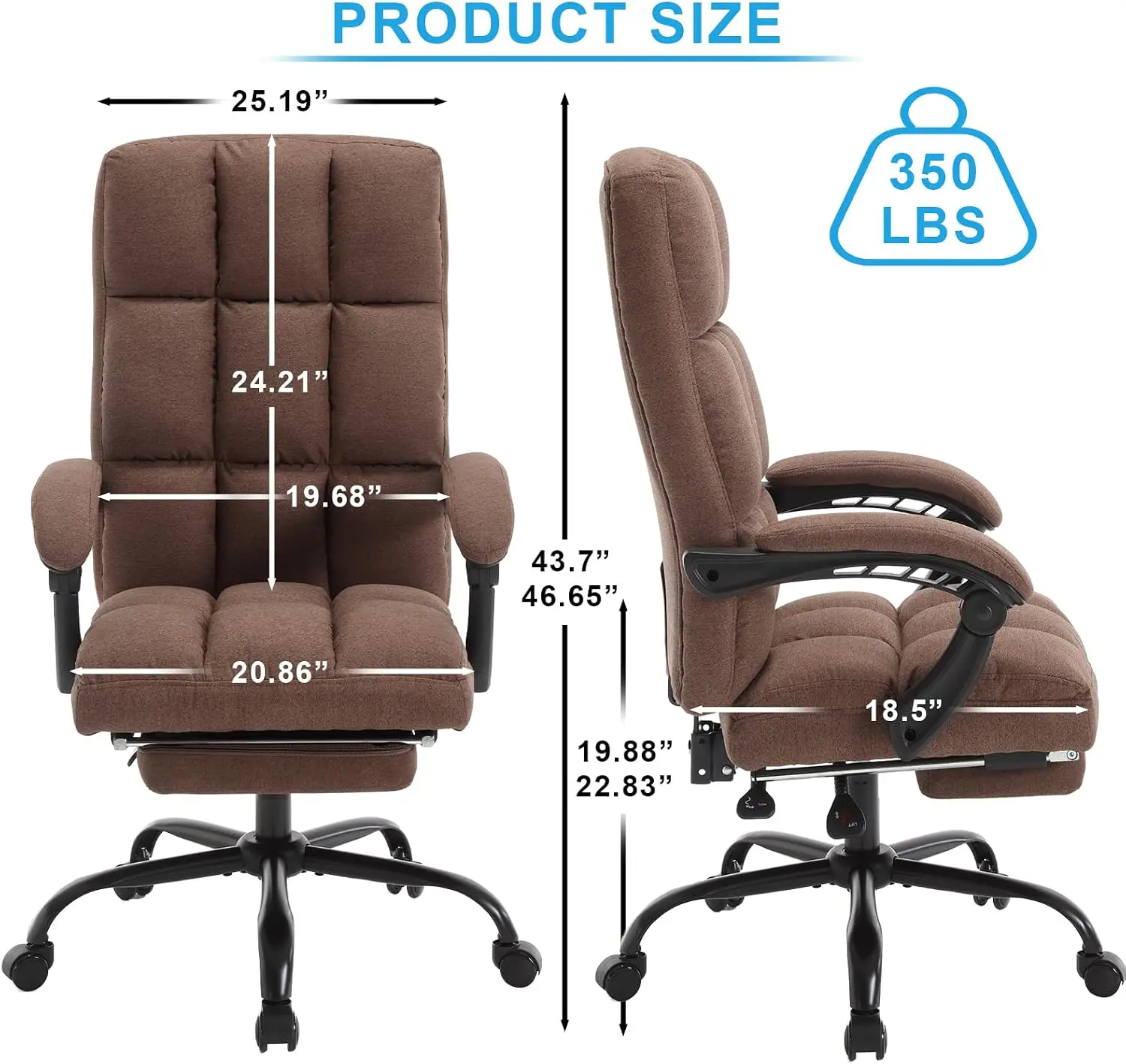 Erogonomic Reclining Office Chair with Footrest, High Back Fabric Cute Comfortable Recliner Office Desk Chair with Leg Foot Rest