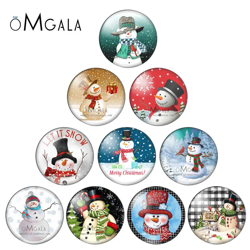 Art Painting Winter Snowman Christmas Pattern 10mm/12mm/18mm/20mm/25mm Round photo glass cabochon demo flat back Making findings