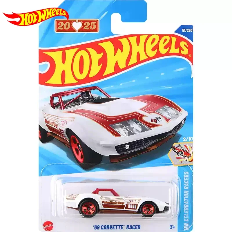 2025C Original Hot Wheels Car 69 Corvette Racer 1/64 Diecast Toy for Boy Voiture Metal Model HW Celebration Racers Birthday Gift