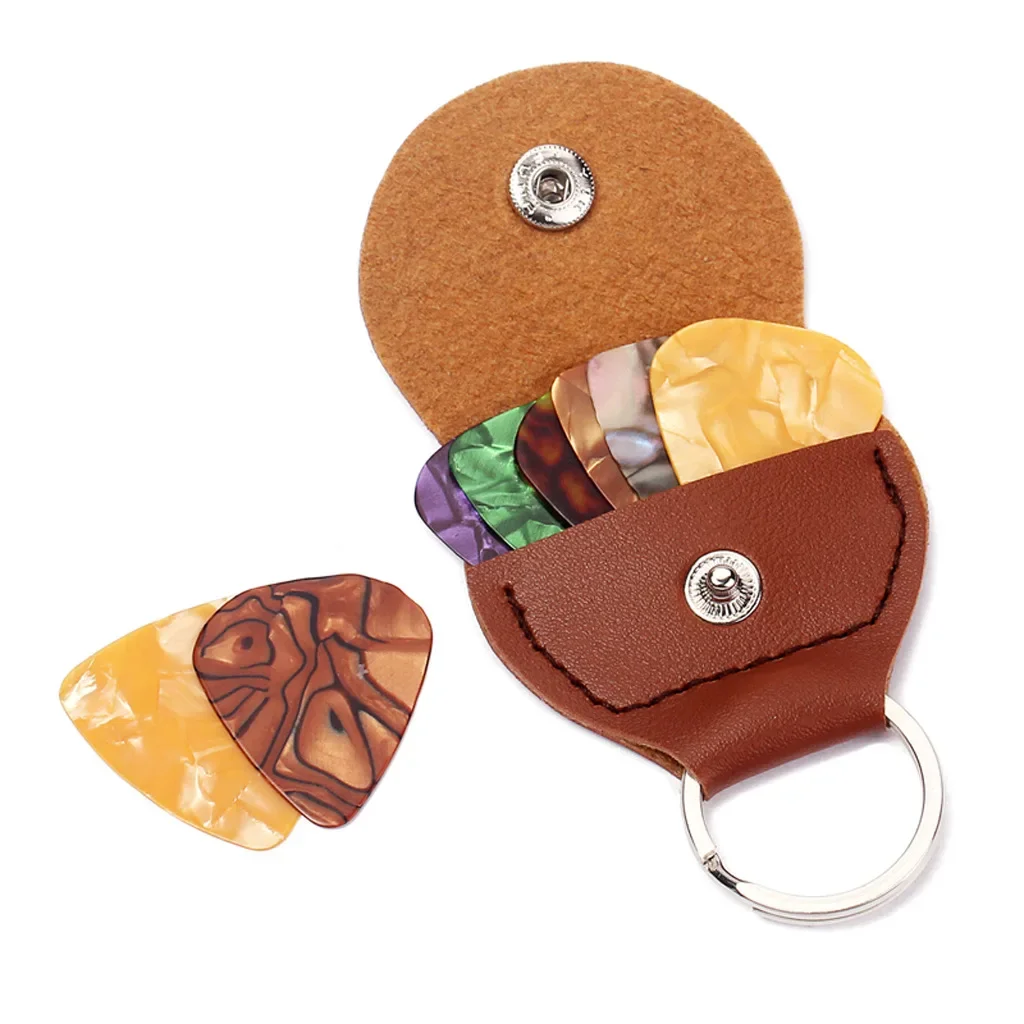 Guitar Picks Keychain Holder Leather Plectrum Storage Pouch Bag Kawaii Keyring Case for Electric Guitar Bass Ukulele Organizer