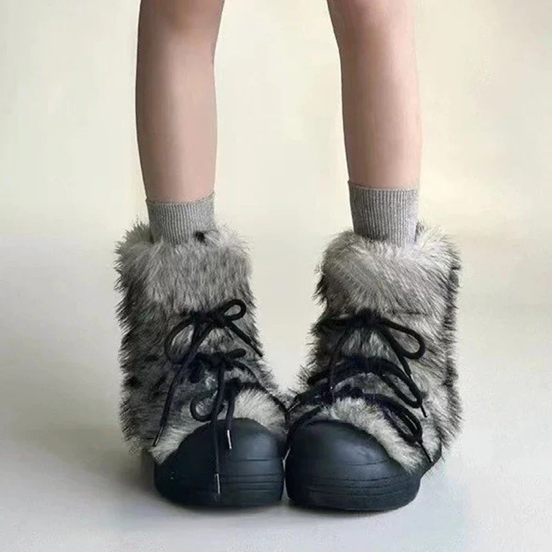 Fur Women Snow Ankle Boots Flats Platform Warm Shoes Woman Designer Winter New Trend Plush Casual Cozy Sneakers Botas Mujer