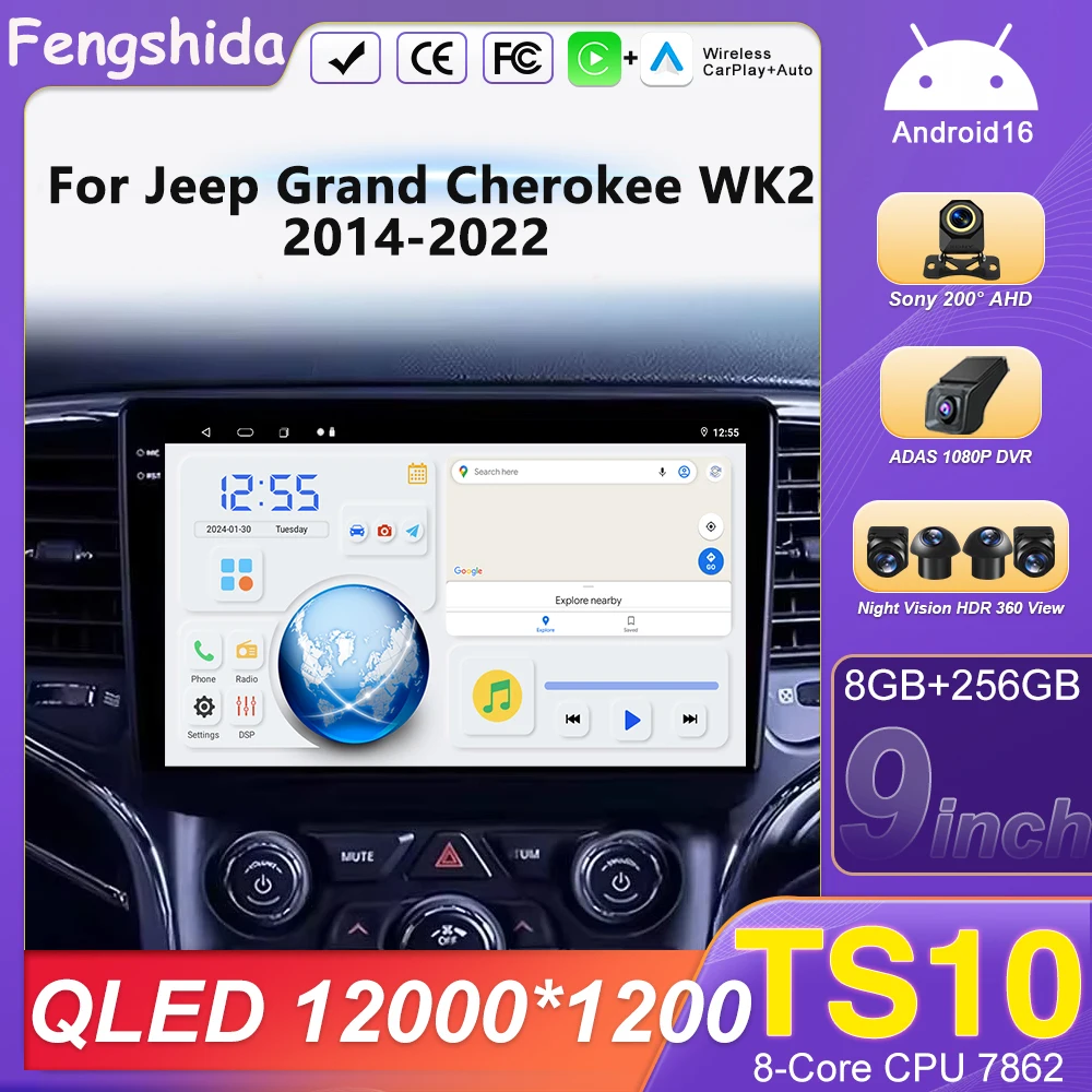 

For Jeep Grand Cherokee WK2 2014-2022 ar Radio Carplay Navigation GPS Stereo Android Auto Screen Bluetooth Multimedia Player 5G