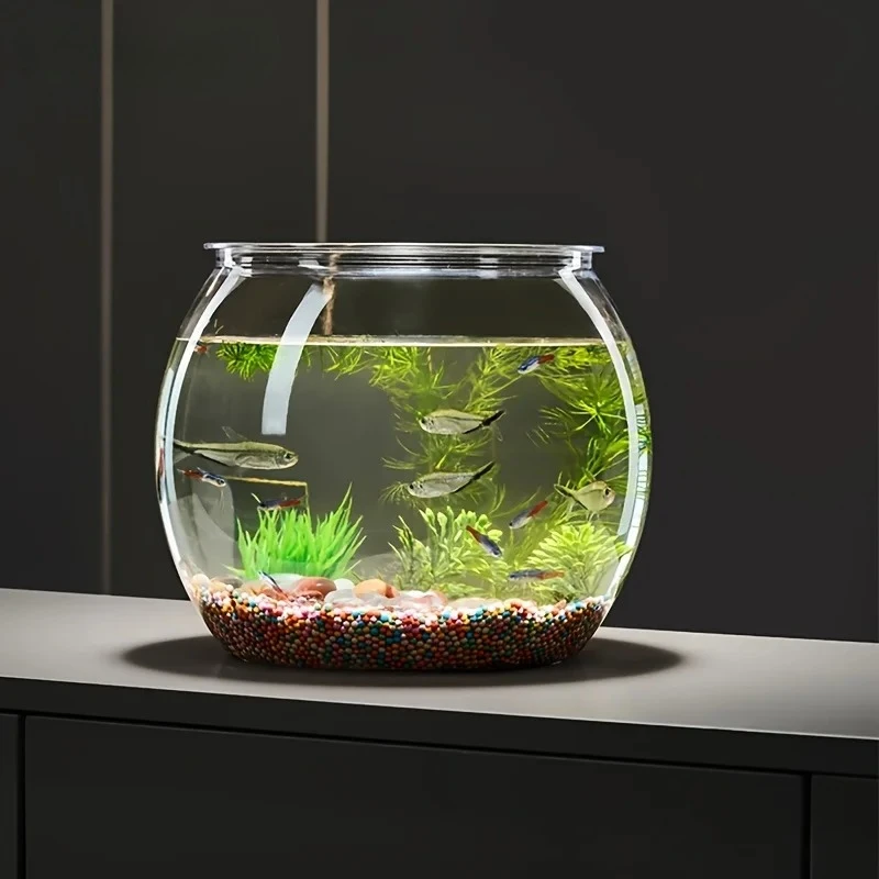 

Round Fish Bowl Pet Tank Shatter-Proof High Light Transmittance Decorative Aquarium for Desktops