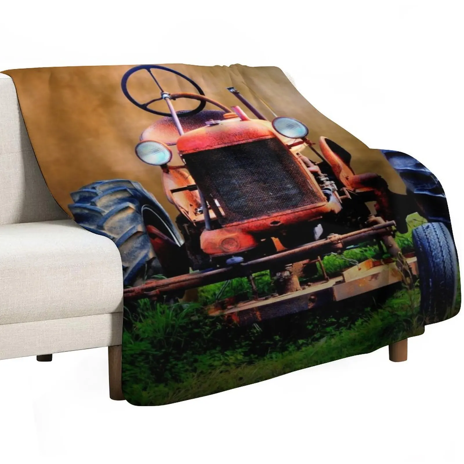 Rusty Old Tractor Throw Blanket Shaggy Picnic Flannel Fabric Heavy Soft Big Cute Plaid Blankets