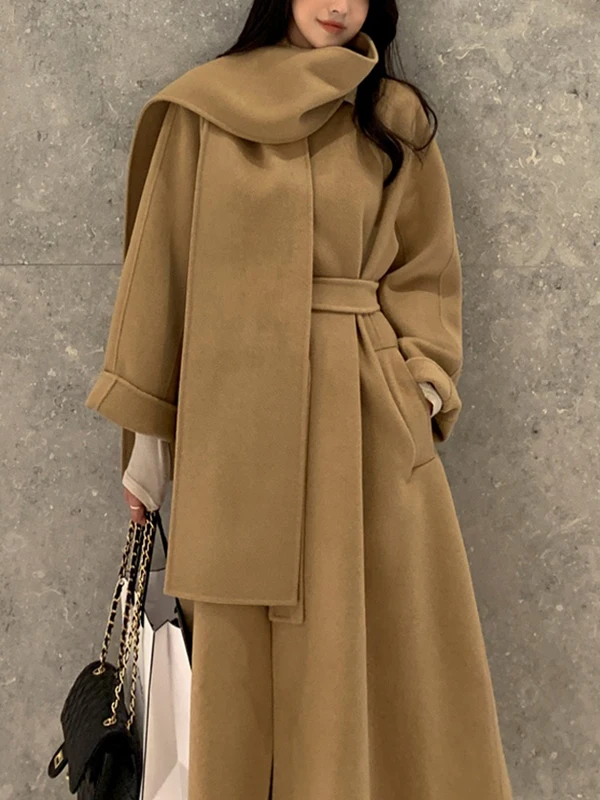 

Ele длинный шерстяной шарф, женское пальто, шикарное осенне-зимнее новое пальто высокого класса, большое пальто свободного покроя, чистый цвет