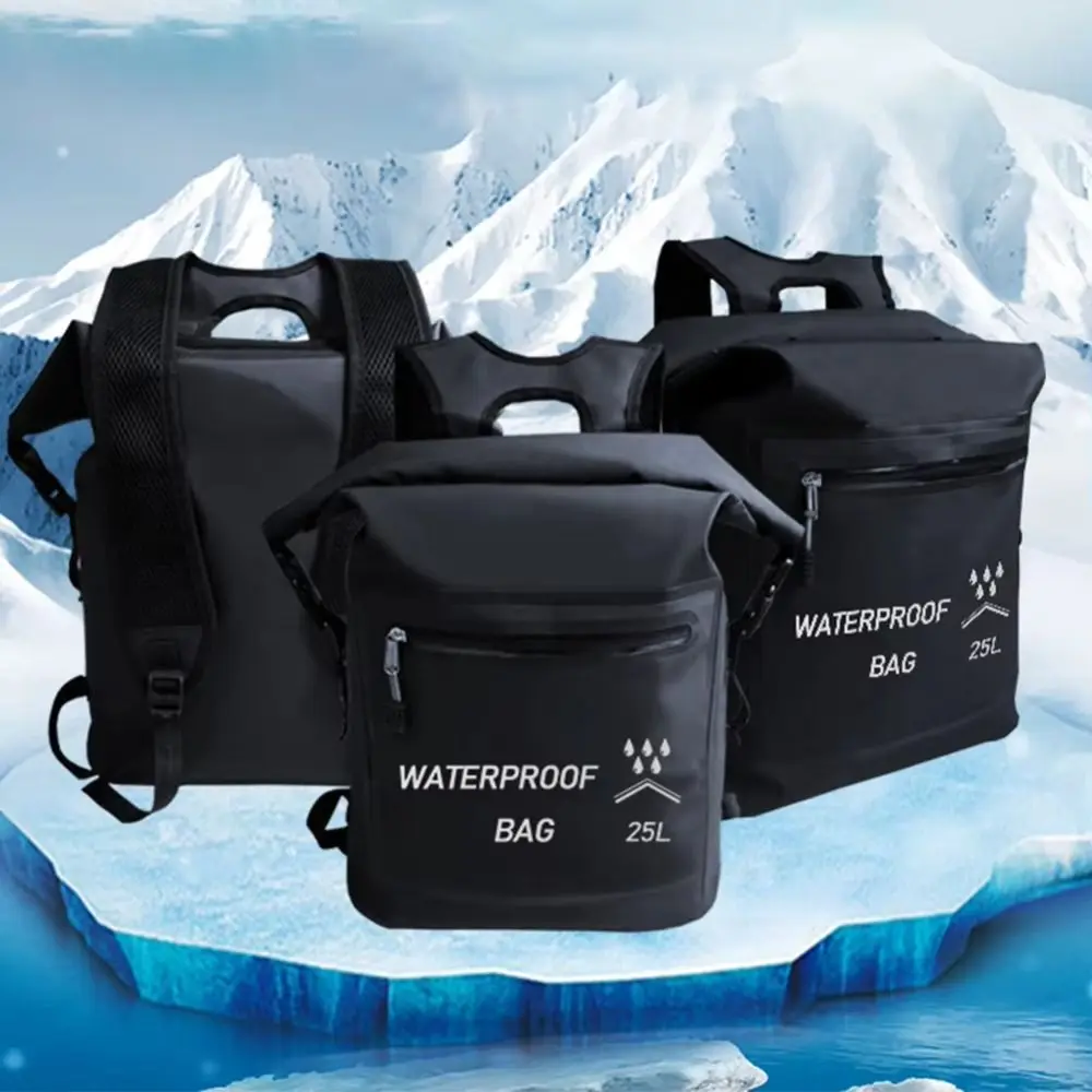Zipper Pocket 25L Waterproof Backpack Roll-Top Closure Waterproof Beach Storage Bag Folding Thickened Material Swimming Backpack
