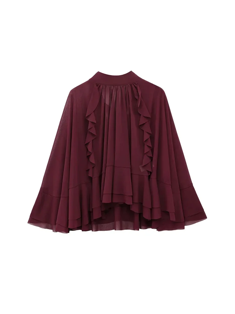 

LIBIELIY LIBIELIY Women's Bow Layered Decorative Cloak Coat Solid Color Loose Decoration Spring New Casual Women's Top