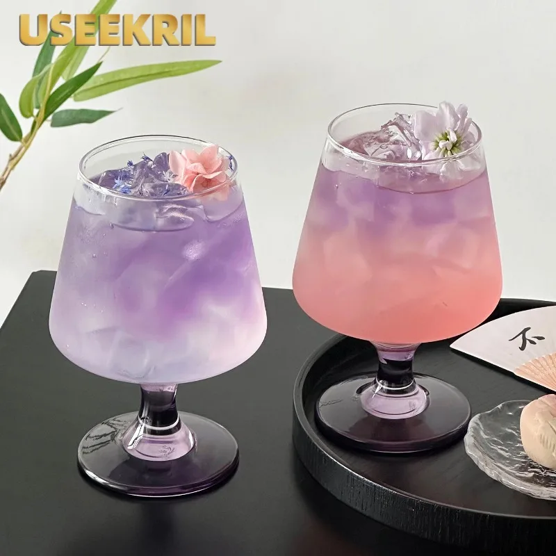 Purple Stemmed Brandy Glass Cups Creative Juice Sparkling Cup Thin Beverage Cocktail Mixing Glass Cup Short Footed Glasses