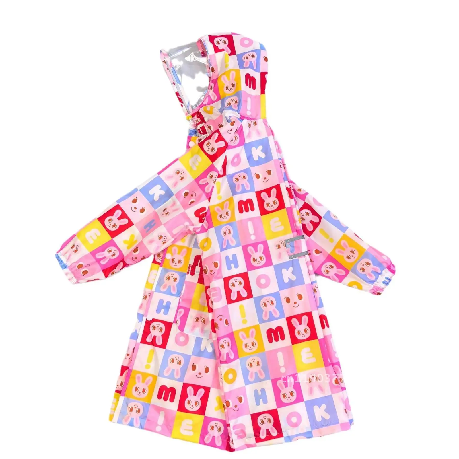 

2024 Children's Lightweight Raincoat Single Miki Bear Rabbit Design Cute Schoolbag Polyester Taffeta Waterproof Hiking Raincoat