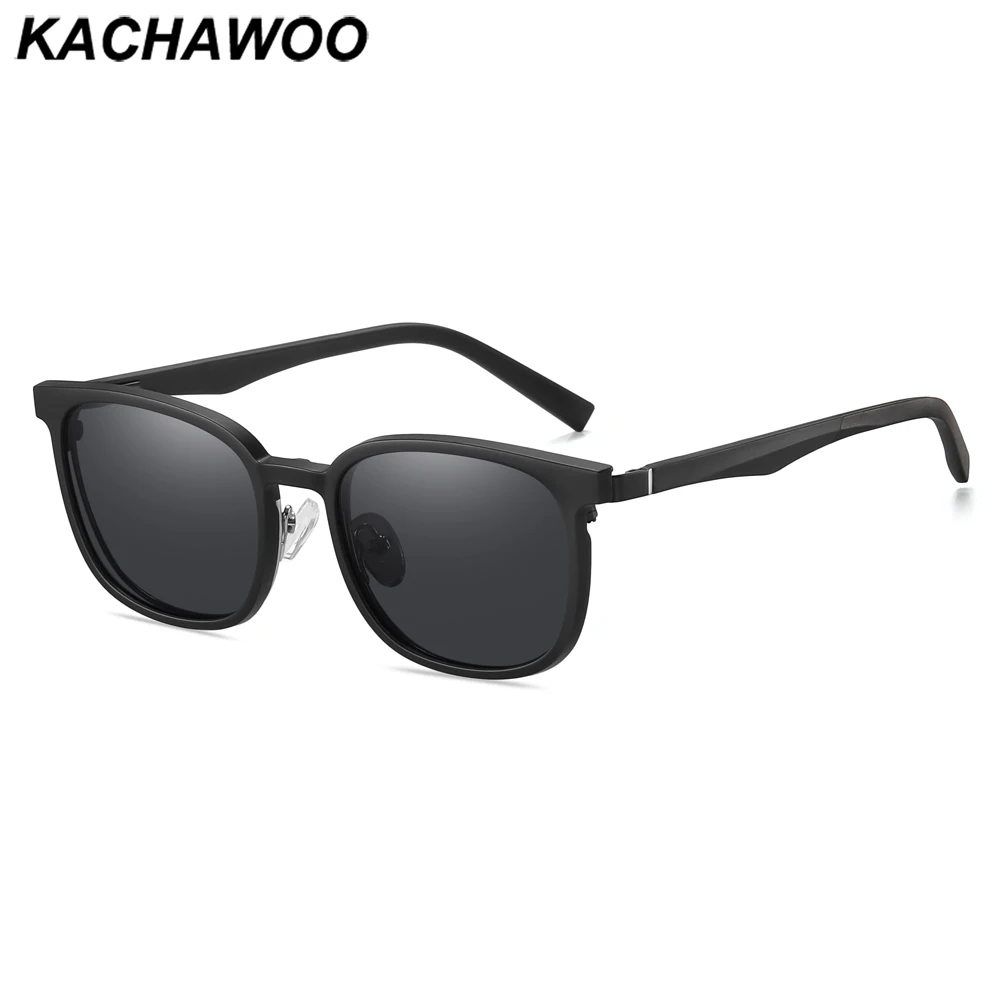 

Kachawoo поляризационные солнцезащитные очки с магнитным зажимом для мужчин, металлические квадратные очки с защитой от синего света, модные мужские матовые черные очки