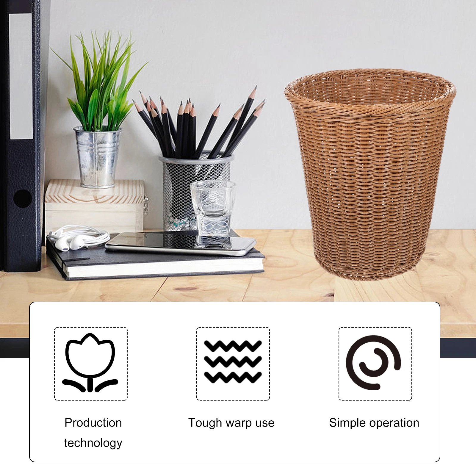 

Anti-rust Iron Trash Can Woven Storage Baskets Garbage Sorting Desktop Handmade Small Plastic Office