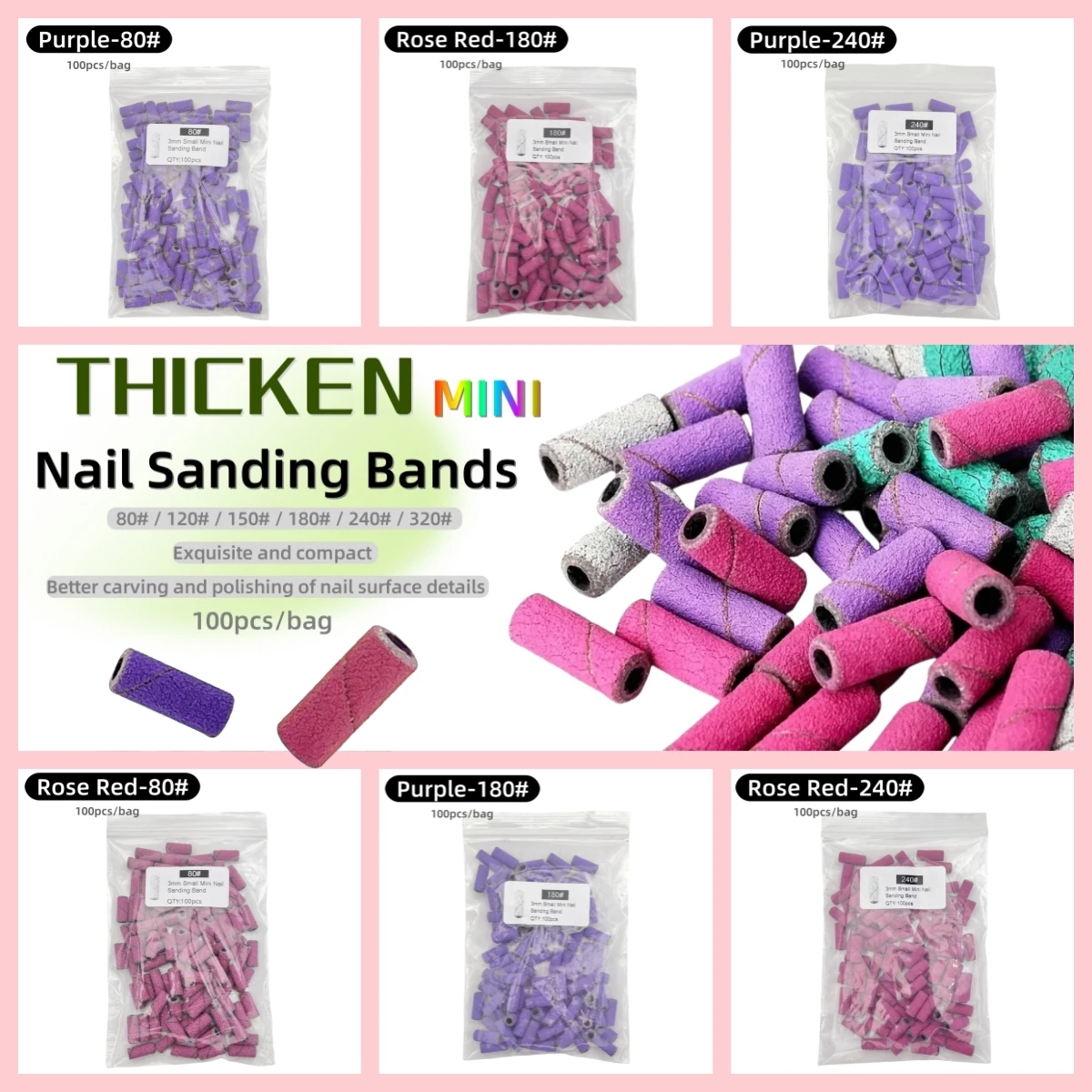 100 Teile/beutel 3mm Mini Nagel Schleifbänder Verdickte Hochwertige Bunte Nagel Schleif Ringe für Entfernen Nagellack, polieren Schnitt