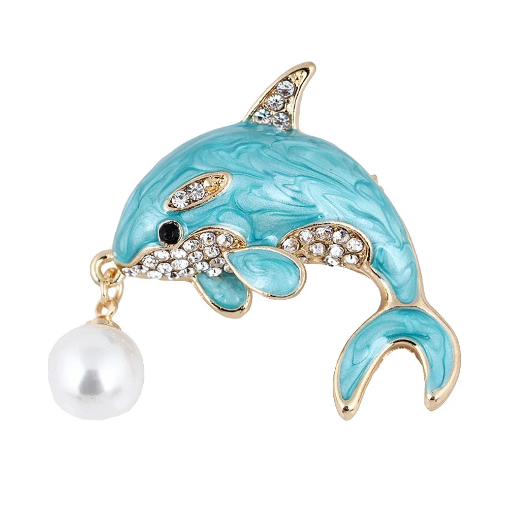 رائعتين دولفين تصميم بروش الأزرق فريد شيك الإبداعية هدية فكرة الوقوف خارج الحشد النساء بروش الملابس ديكور #3