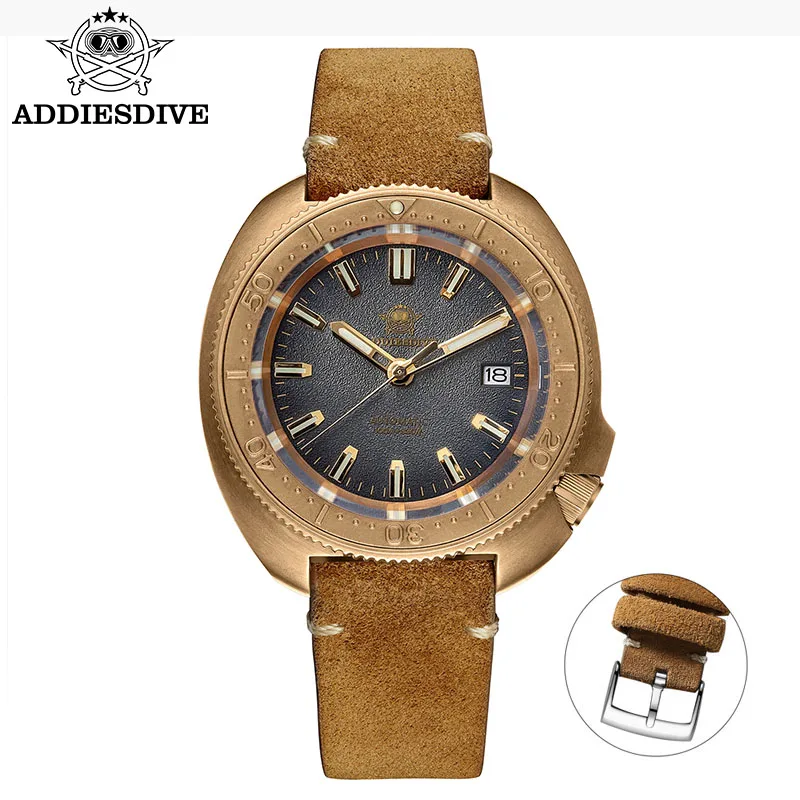 ADDIESDIVE AD2097 Taucheruhr, NH35A-Uhrwerk, Bronzegehäuse, Kautschukarmband, 120 Zähne Lünette, Saphirglas, 100 m wasserdicht, leuchtendes Zifferblatt 4