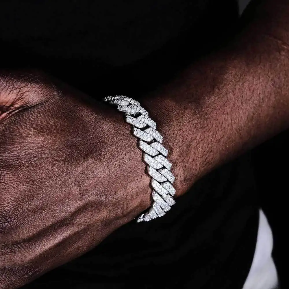 14MM Iced Prong Link Cuban Chain Bracelets for Men Women Full Rhinestones Chunky Miami Cuban Bracelet Punk Hip Hop Jewelry Gift