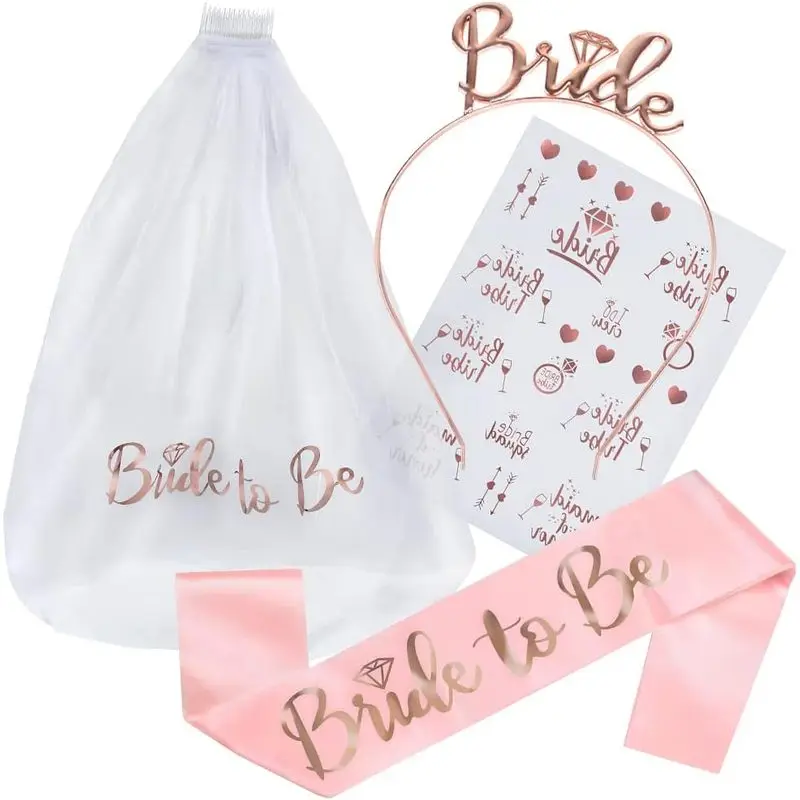 

Engagement Party Decorations Set, Bride to Be Gifts Include Bride Headband Tiara, Veil with Comb, Sash, Tattoos for Wedding