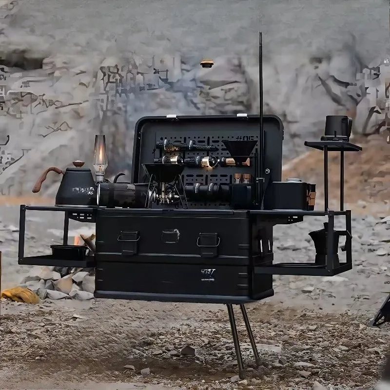 

Outdoor camping, table integrated storage coffee kitchen picnic folding table, barbecue, tea, hot pot