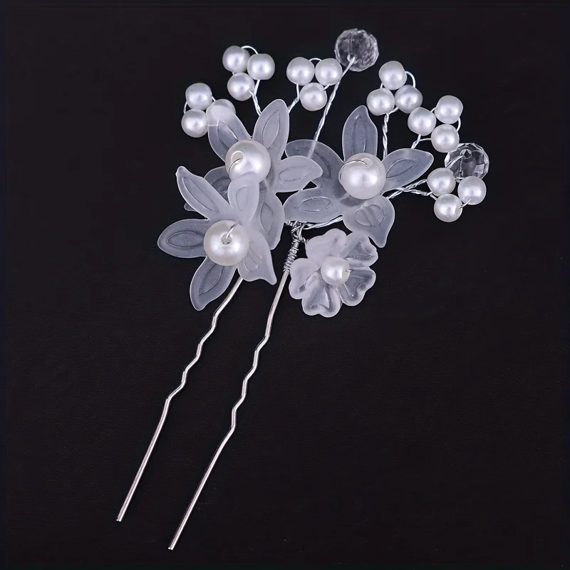 4pcs Fashionable and Beautiful Handmade Headwear White Flower Hair Insert Birthday Small Accessories Small Hairpin Wedding Acces