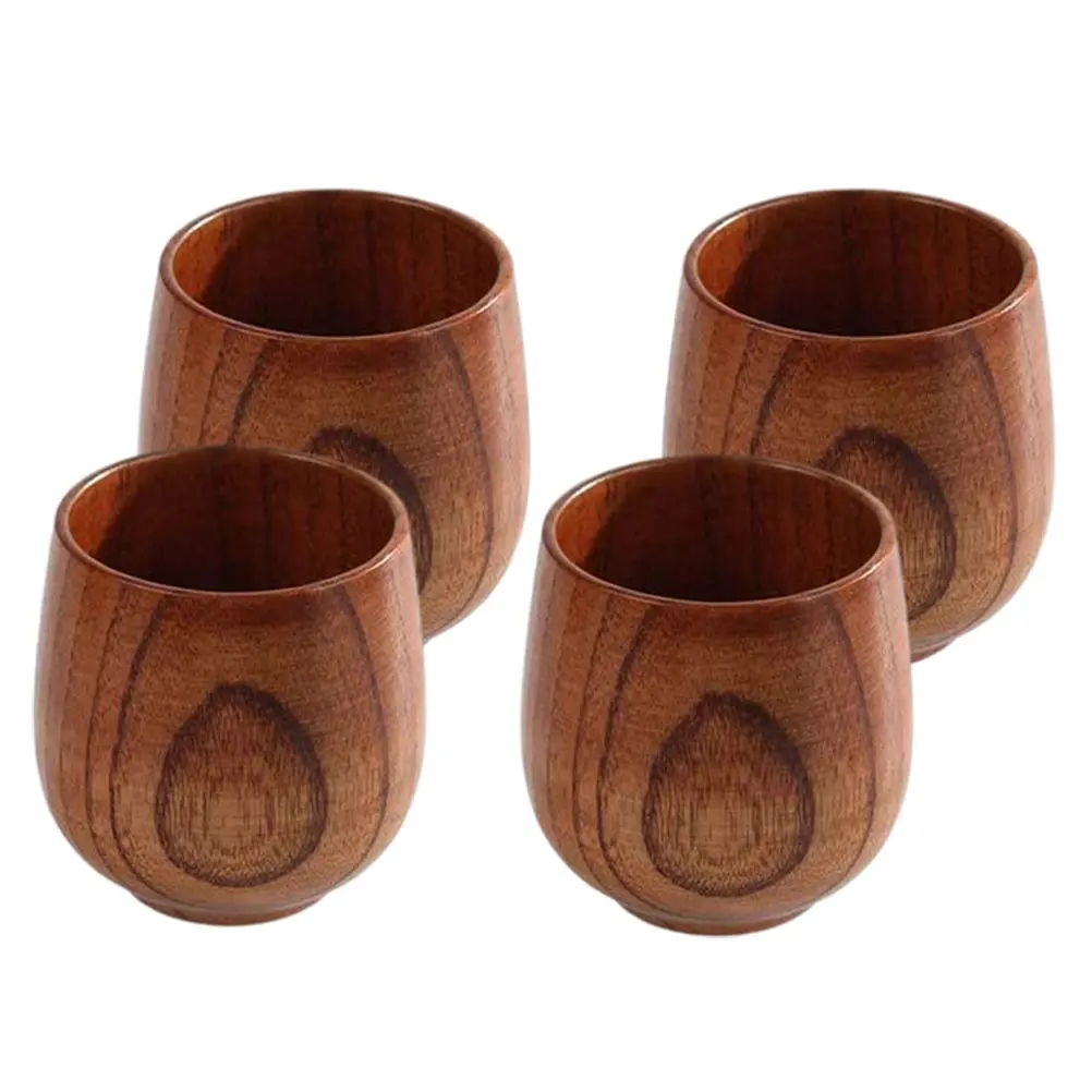 

4pcs Wooden Hot Drink Cup Coffee Sake Serving Teacup Smooth Easy-Clean Practical Multipurpose Cup For Tea Room Hotel