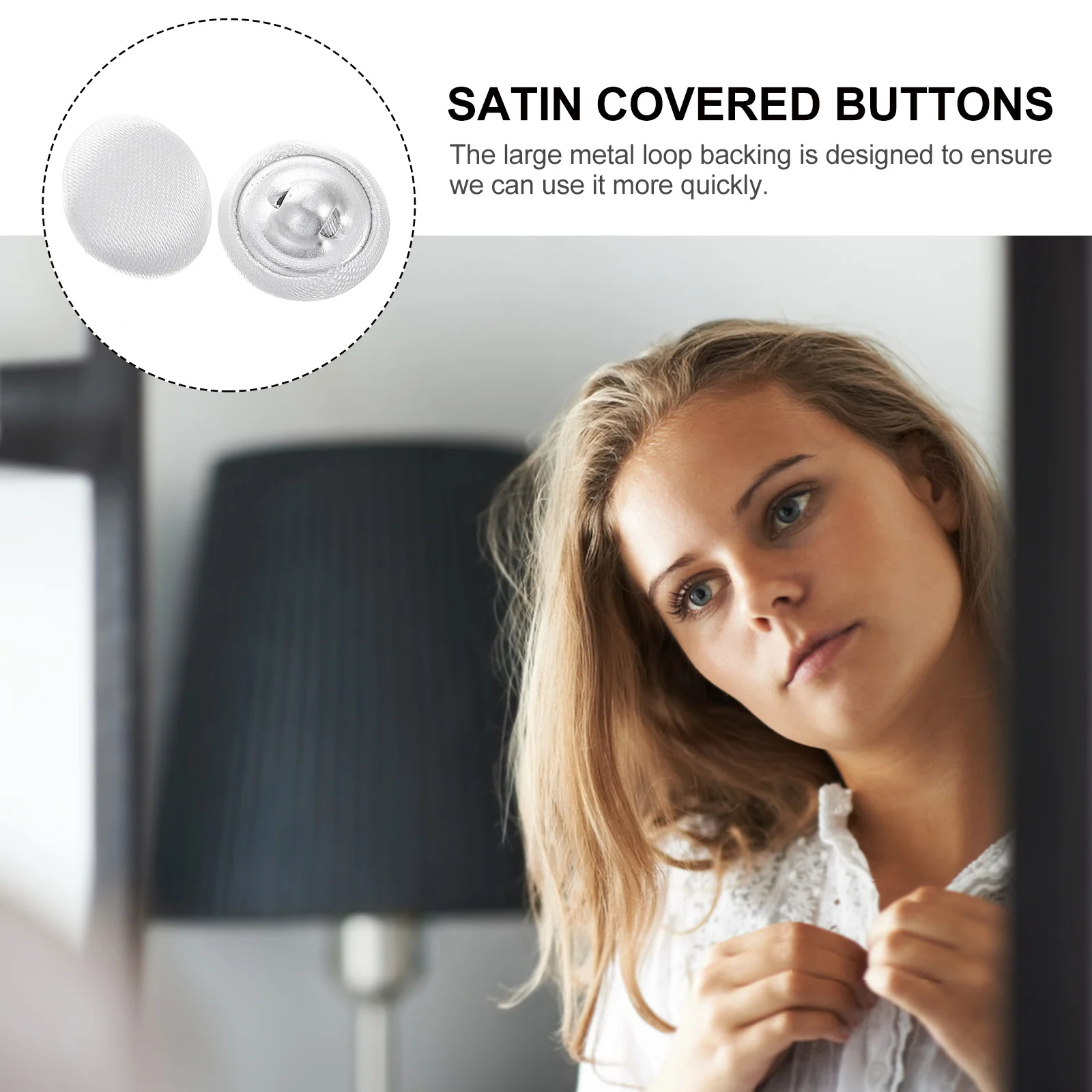 

15Pcs White Satin Covered Buttons Metal Backing Fast Secure Closure for Silk Blouses Suits Tuxedo Sewing Needs