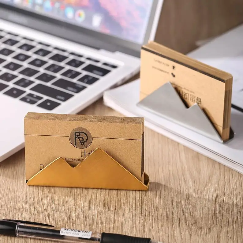 

Simple Stainless Steel Golden Business Card Holder For Desk Card Stand For Business Cards Office Desk Organizers ni654